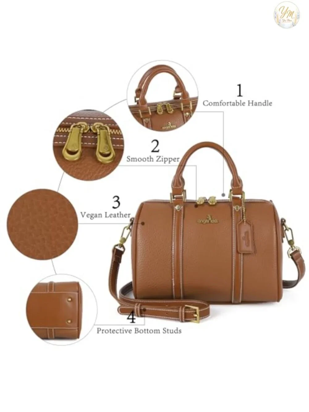 Vegan Leather Satchel Handbag Top Handle Crossbody Barrel Bag Women's Purse